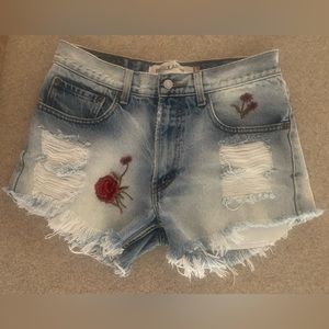 Women’s Rare Vintage 505 Levi Embroidered Distressed Denim Jean Shorts